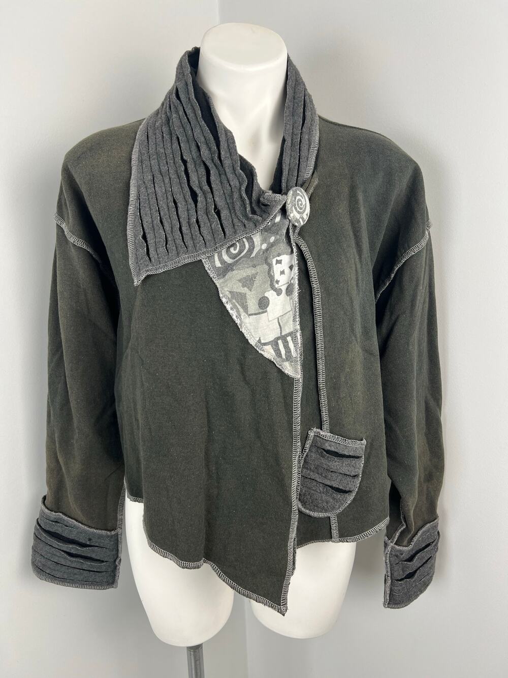 Handmade Artsy Boho Whimsical Art-To-Wear Eclectic Asymmetric Fleece Cardigan